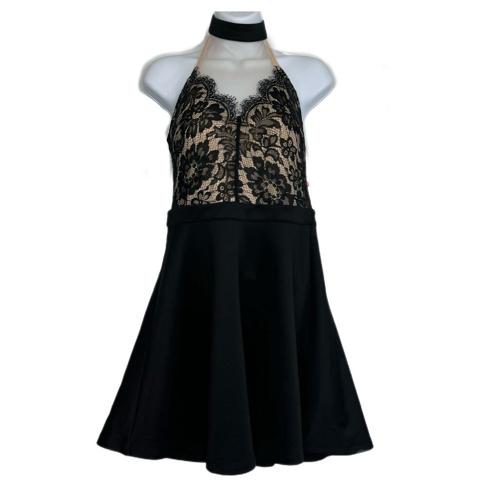 Trixxi Black Lace Choker Halter Fit Flare Mini Dress NWT M Whimsigoth Party